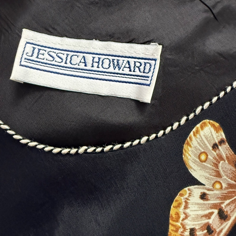 Jessica Howard Black Butterfly Print A-Line Midi Dress Elegant Garden Party - Picture 4 of 5